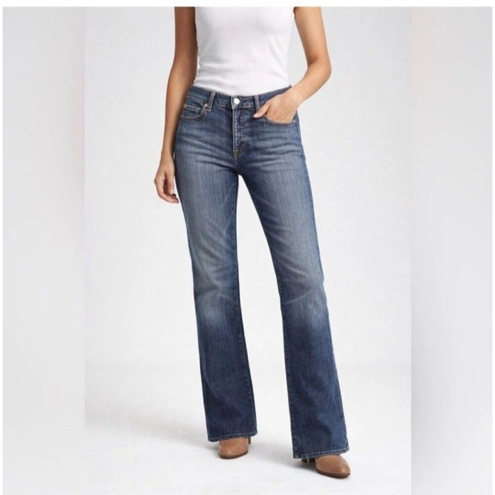 7 For All Mankind Bootcut Blue Jeans Size 28 Distressed Stretch Low Rise L32